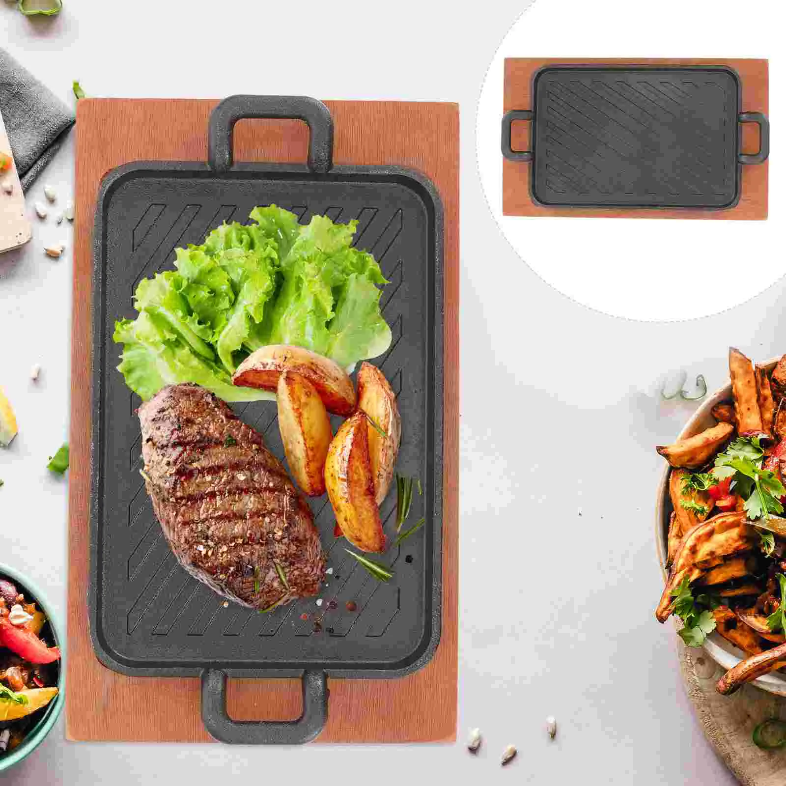 

1 Set Metal Grill Pan Nonstick Griddle Barbecue Grill Pan Iron Grill Tray Grilling Pan and Tray