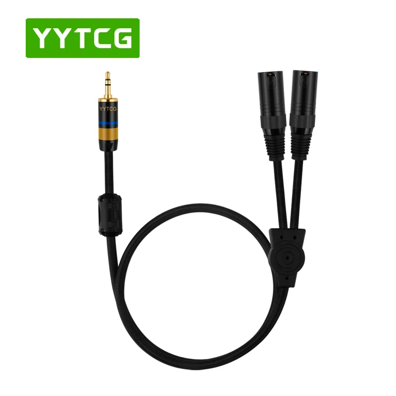 Premium Oxygen-Free Copper Braided Audio Cable with 3.5mm Stereo to Dual XLR Connectors