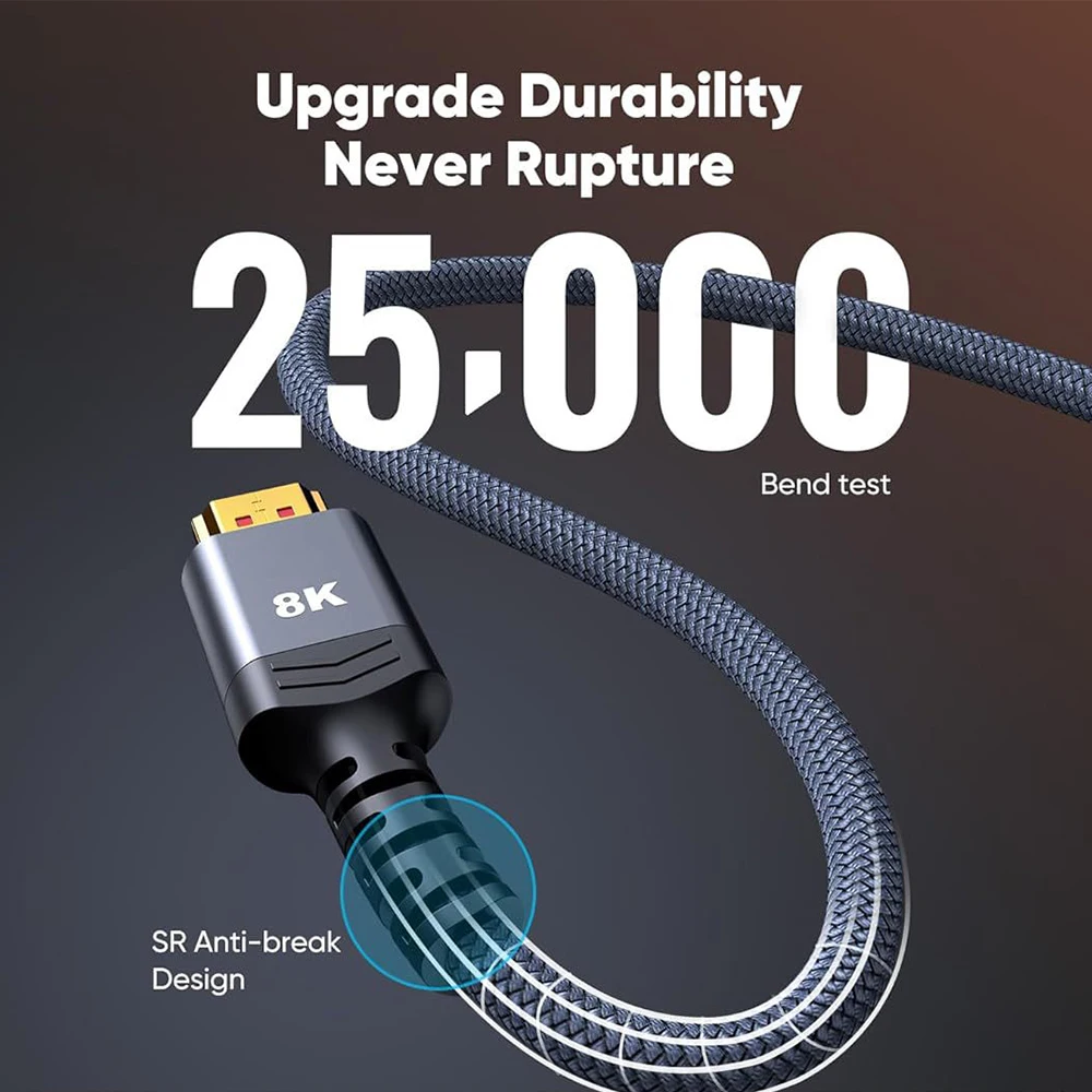 Premium 8K HDMI 2.1 Braided Cable - Ultra High Speed 48Gbps with eARC and HDCP2.3