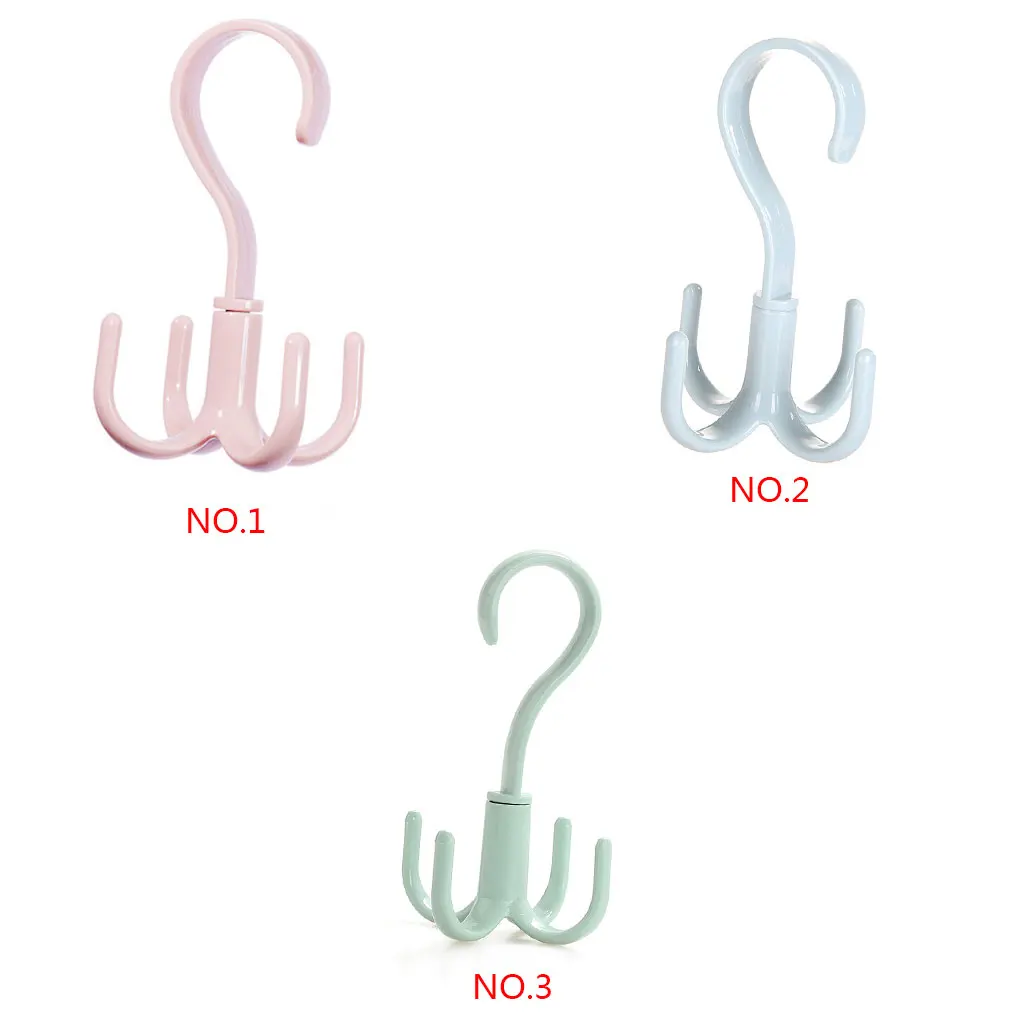 

360 Degrees Rotated 4 Hooks Plastic Handbag Clothes Ties Bag Holder Shelf Hanger Hanging Rack Storage Organizer
