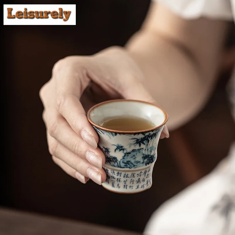 5pc Beige Ru Kiln Cracked Glaze Teacup Traditional Tea Bowl Tea Pair Tea-tasting Personal Cup Jianzhan Master Cups Teaware Craft