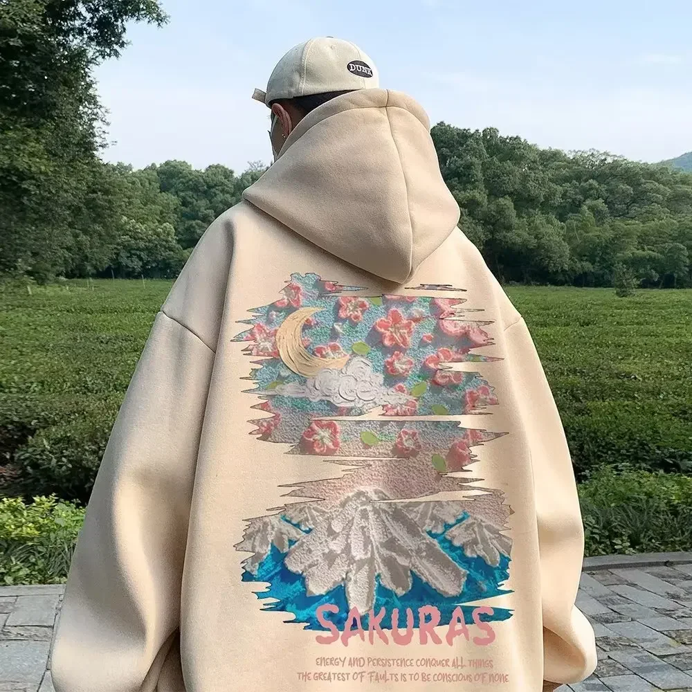 New Hooded Sweatshirt Men's Spring and Fall Fashion Personality Printing American Drop-shoulder Versatile Hoodies Men Clothing