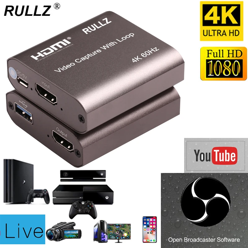4k 60hz Loop Hdmi Capture Card Placa De Video Recording Plate Live Streaming Usb 2 0 3 0 1080p Grabber For Ps4 Game Dvd Camera Dvr Card Aliexpress
