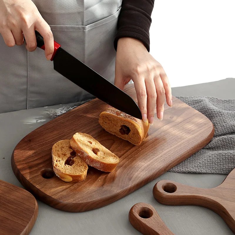 Japanese Wooden Cutlery and Plates Black Walnut Solid Wood Pizza Plate Kitchen Dining Plate Set Wooden Steak