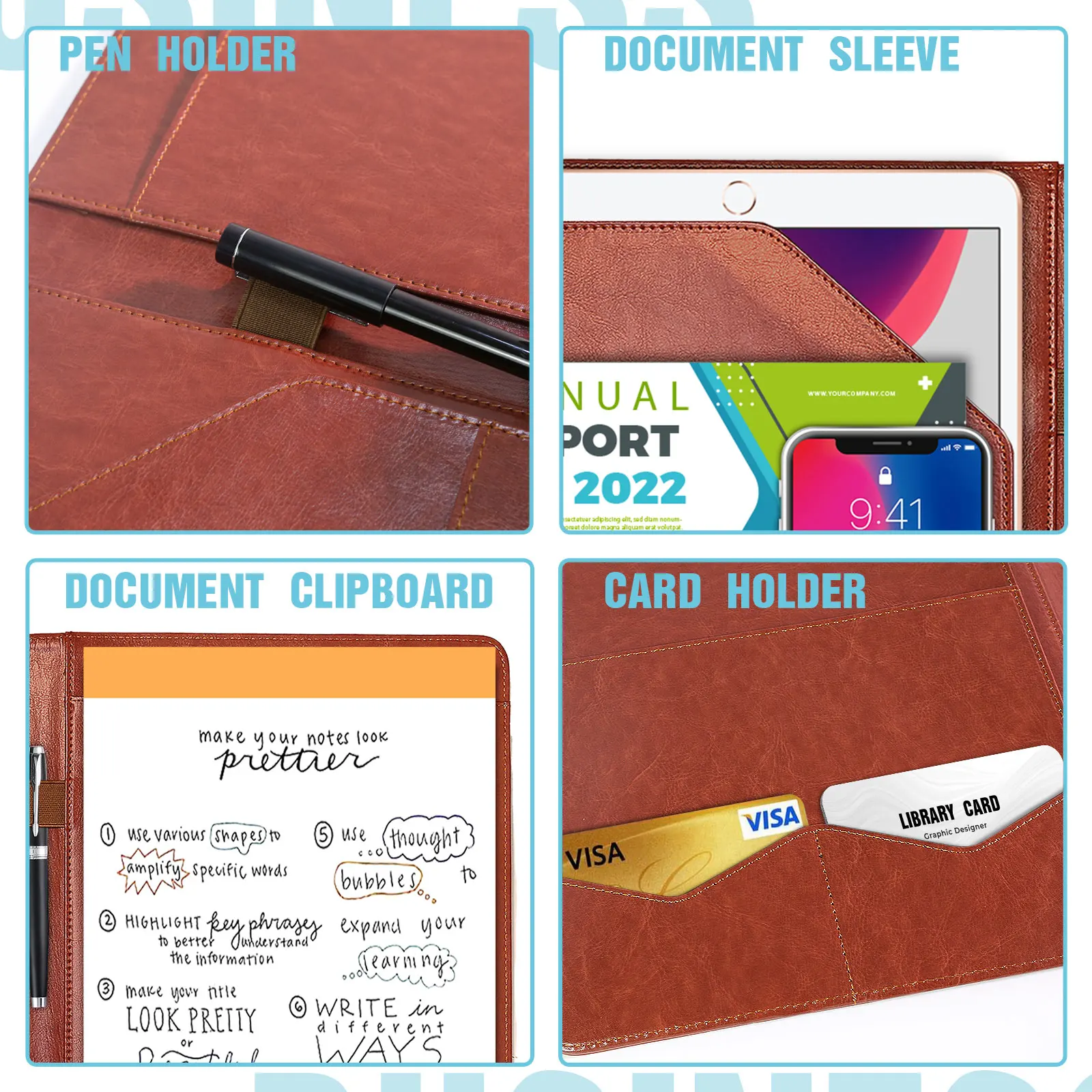 Multifunctional Conference Folder A4 Business Stationery Folder PU Leather Contract File Folders, file folders