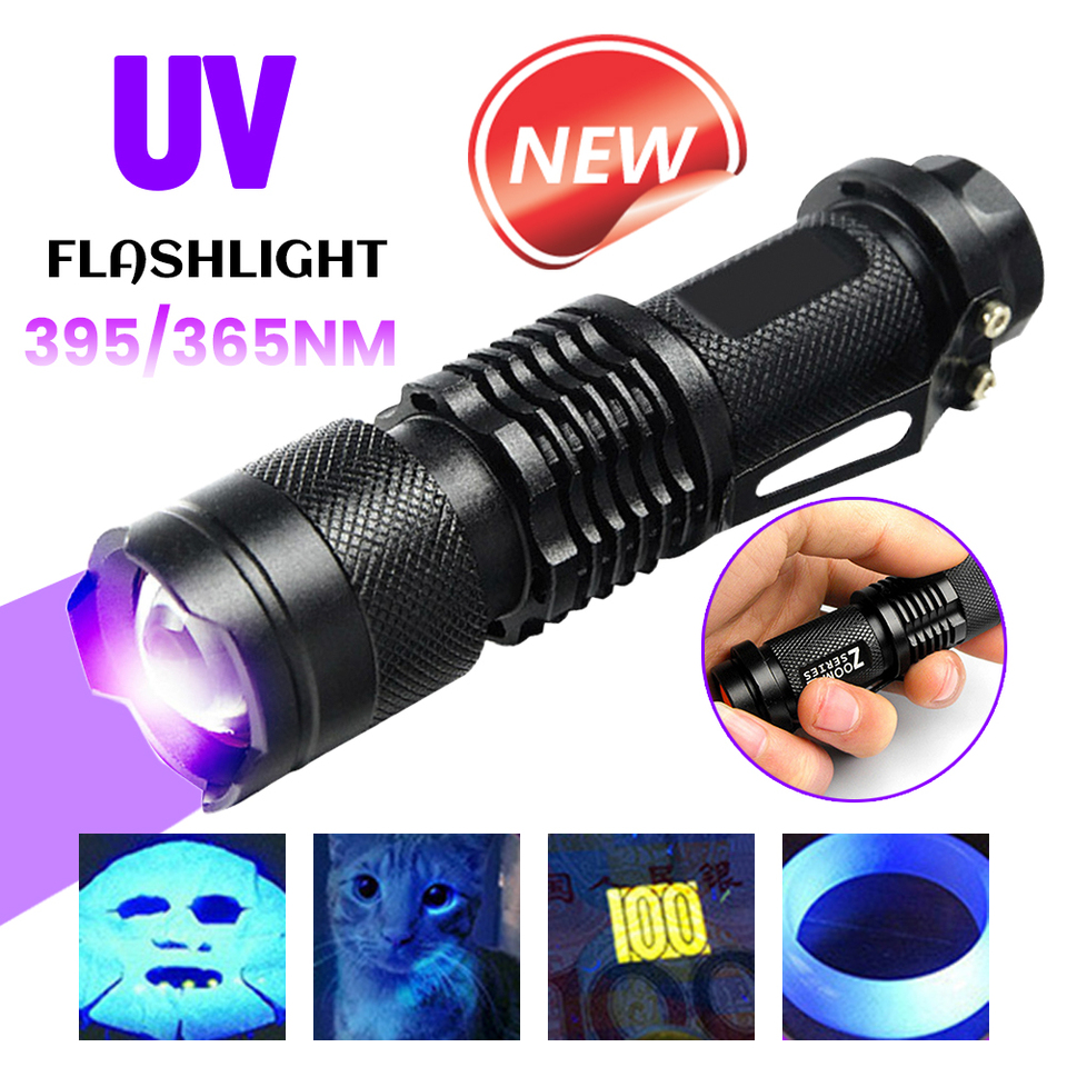 LED Ultraviolet Torch 365nm/395nm Inspection Lamp Battery Powered Purple Light Money Verification Pet Urine Stain Detector Tools