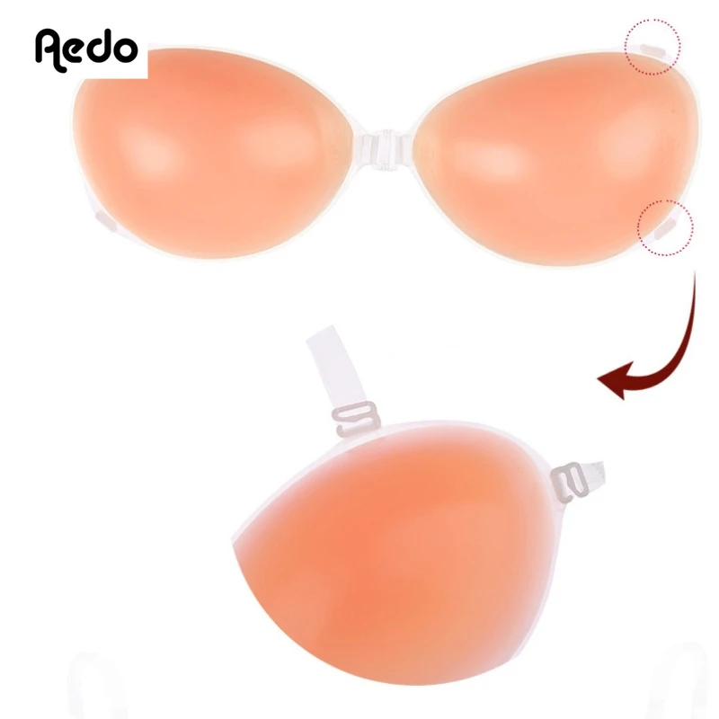 Aedo Adjusted-straps Invisible Self-adhesive Silicone Bra Women Sticky Push-up Seamless Reusable Nude Bra