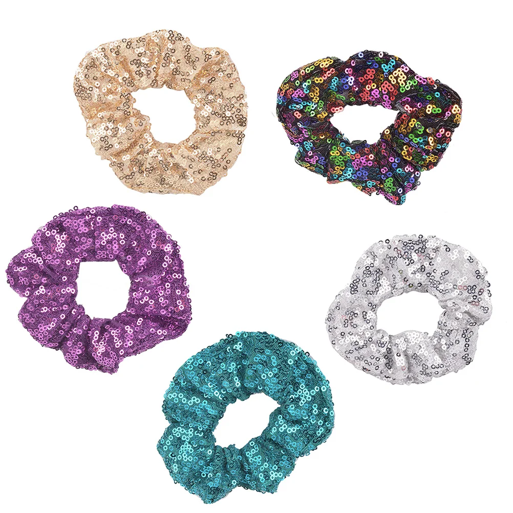 

5Pcs Sequin Hair Scrunchies Shiny Elastic Hair Ties Ropes Colorful Ponytail Holders Bun Cover Hair Accessories for