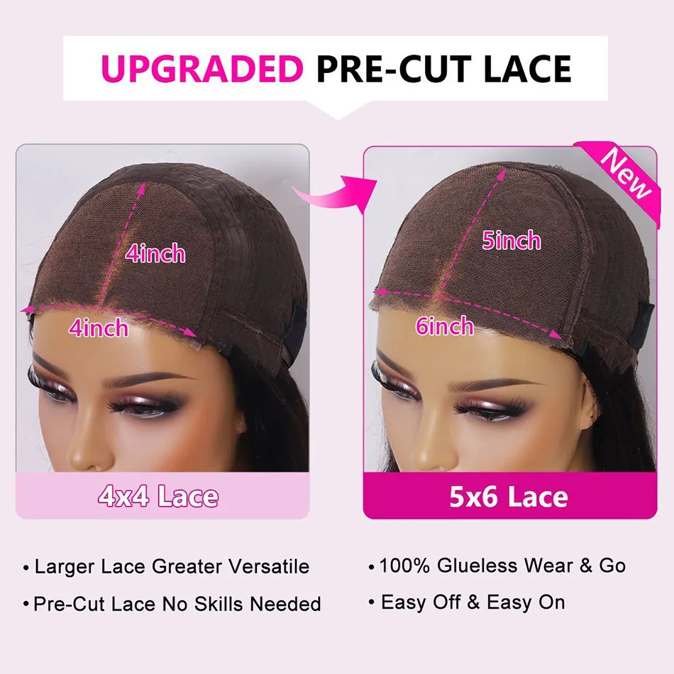 Glueless Lace Front Wig Bone Straight Human Hair Wigs 30 Inch 6x5 HD Closure Wig For Women