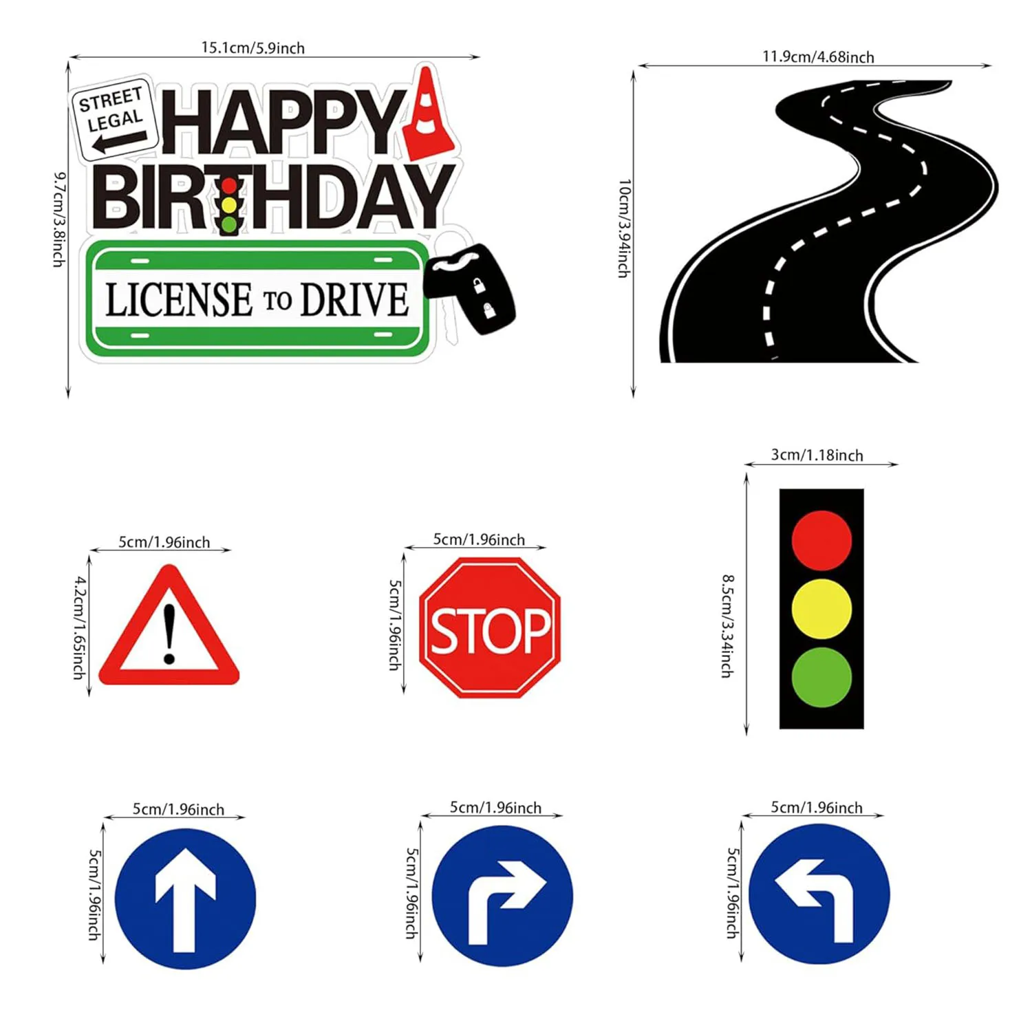 Topper per torta con patente di guida da 19 pezzi nuove decorazioni per torte Driver per celebrare nuovi conducenti per feste a tema di compleanno e segnaletica stradale  15