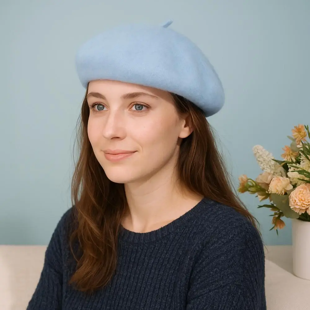 Wolle Baskenmütze Hüte Frauen Winter Französisch Hut Mädchen Einfarbig Mode Herbst Winter Baskenmütze Hut Für Frauen Flache Kappe Hut Filz Berets – Detail 8