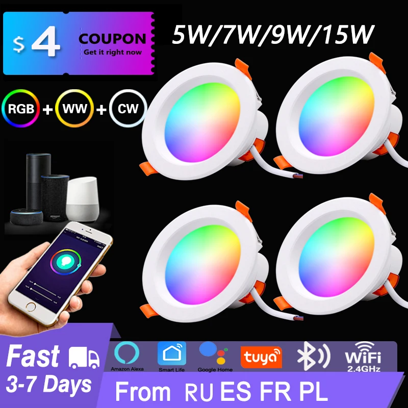 Spot Lumineux LED avec Lumière Chaude et Froide pour Google Home,  Changement de Couleur, Fonctionne avec Alexa, WI-FI, TUYA Smart Life,  Bluetooth, 7/9/15 W RGB - AliExpress