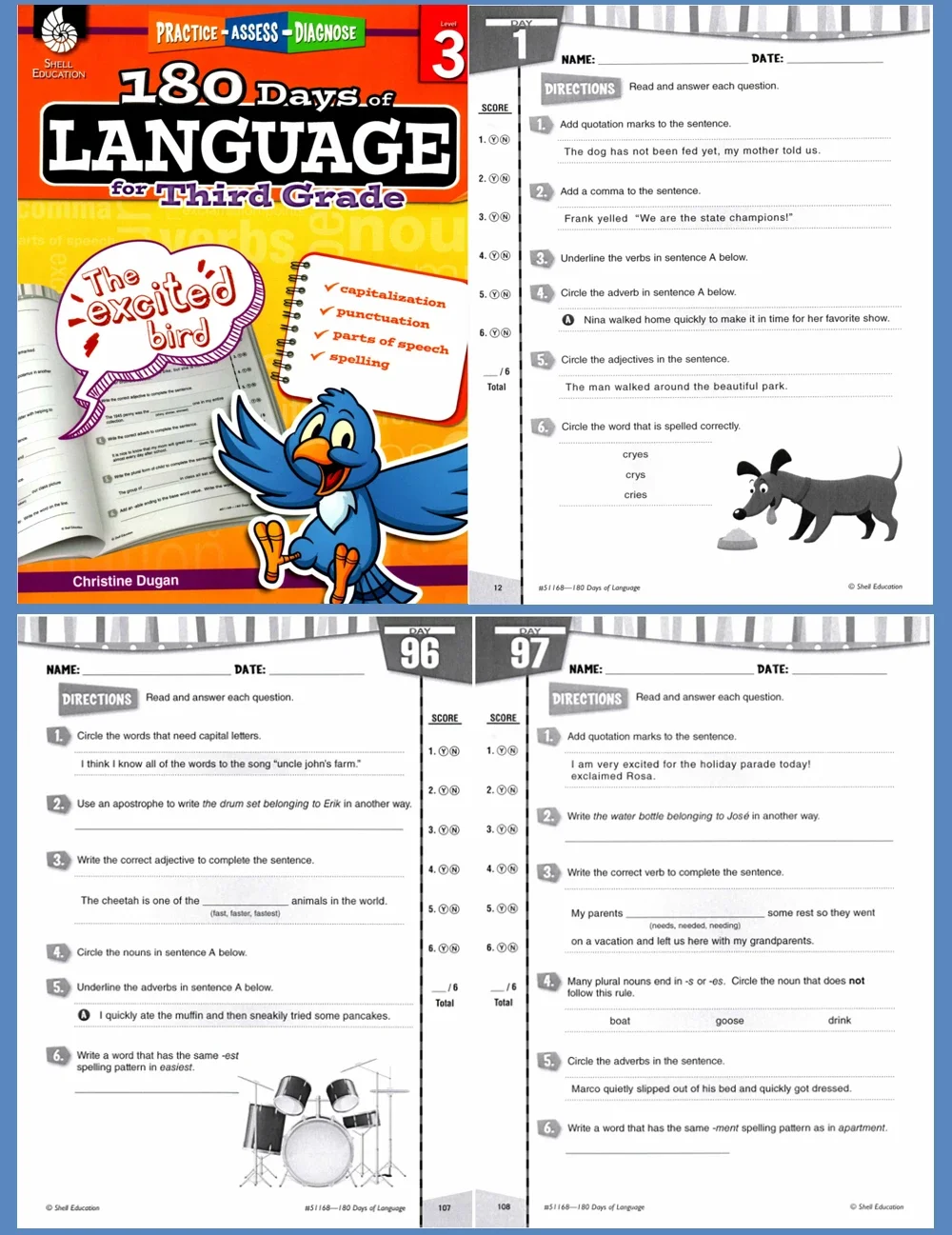 Children 180 Days of Language Level K- 6 Build Grammar Skills Reading Comprehension Skills Practice Workbook for Kid 5