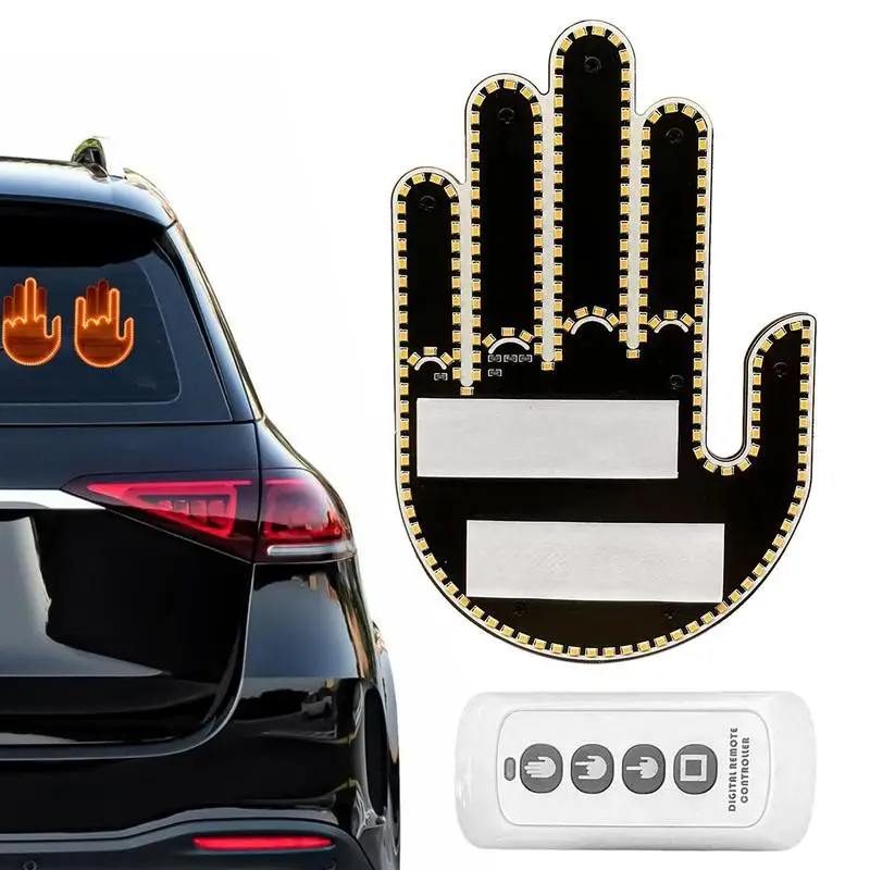 

Funny Car Finger Light With Remote Car Middle Finger LED Light Road Rage Sign Funny Rear Window Finger Gesture Light Accessories