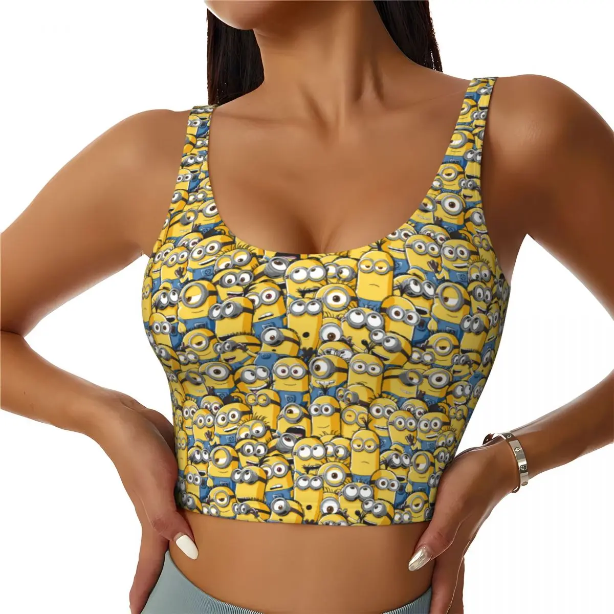 Minions Anime High Impact Sports Bras Women's Cartoon Minion Seamless Workout Running Crop Tank Tops