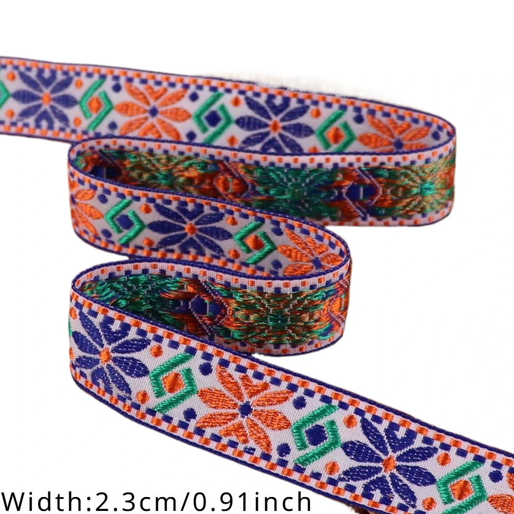 Sewing Ribbon 2.3cm Vintage Geometric Jacquard Embroidered Ribbons Webbing for Collar