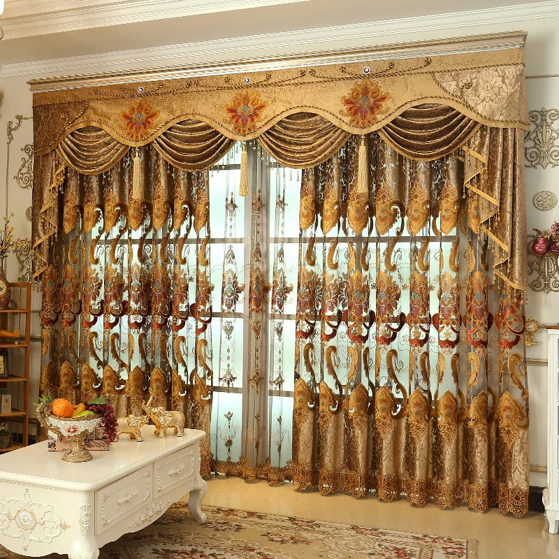 

Luxury Embroidered Curtains for The Living Room Bedroom Kitchen Windows Backdrop European Hollow Curtain Villa Valance