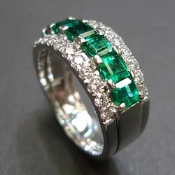 New Luxury Dark Green Square Cubic Zirconia Wedding Bands Rings for Women Sparkling Silver Color Fashion  Party Jewelry