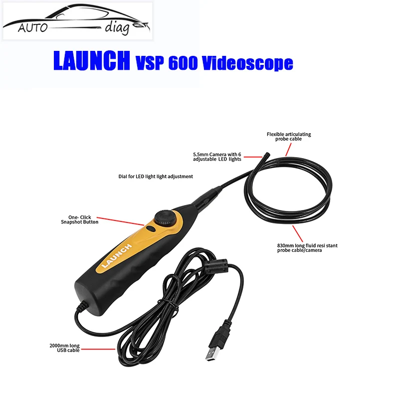 Lancio Vsp600 Videoscopio Telecamera Endoscopio Specchio Di Ispezione Per Auto Flessibile Ip67 Impermeabile 6Led Regolabile Per X431 V/Pro3S +/Pad V