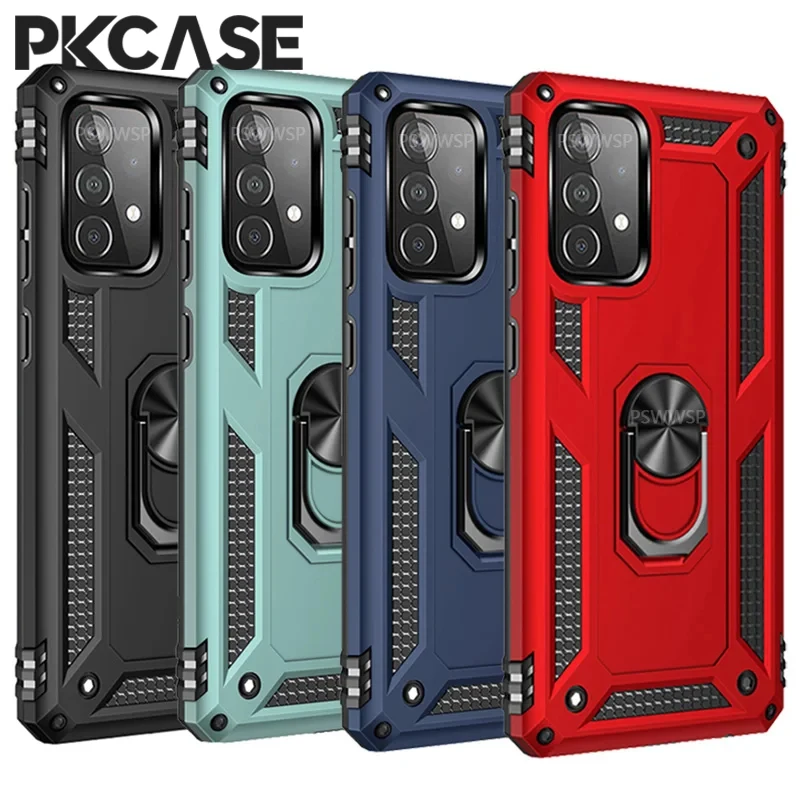 PKCASE Stoßfeste Ringhalterung-Hülle für Samsung S26 S25 Edge S24 S23 FE Plus Note 20 Ultra A57 A17 A07 A56 A36 A26 A16 A06 Cover
