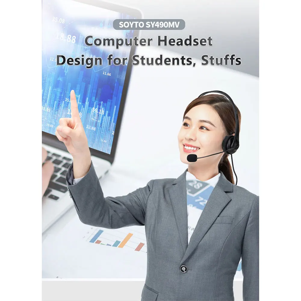 Noise Cancelling Computer Headset - 35mmUSB Wired Stereo for Video Conferencing and Chatting