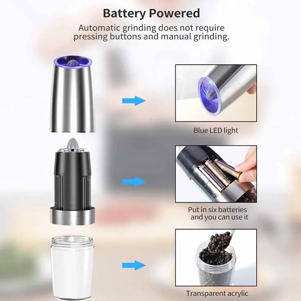 Gravity Electric Salt and Pepper Grinder with LED Light