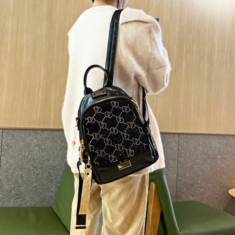 New Women\'s Backpack Real Leather Trendy Backpack for Women Shoulder Bag Fancy Frills Female Sac A Dos