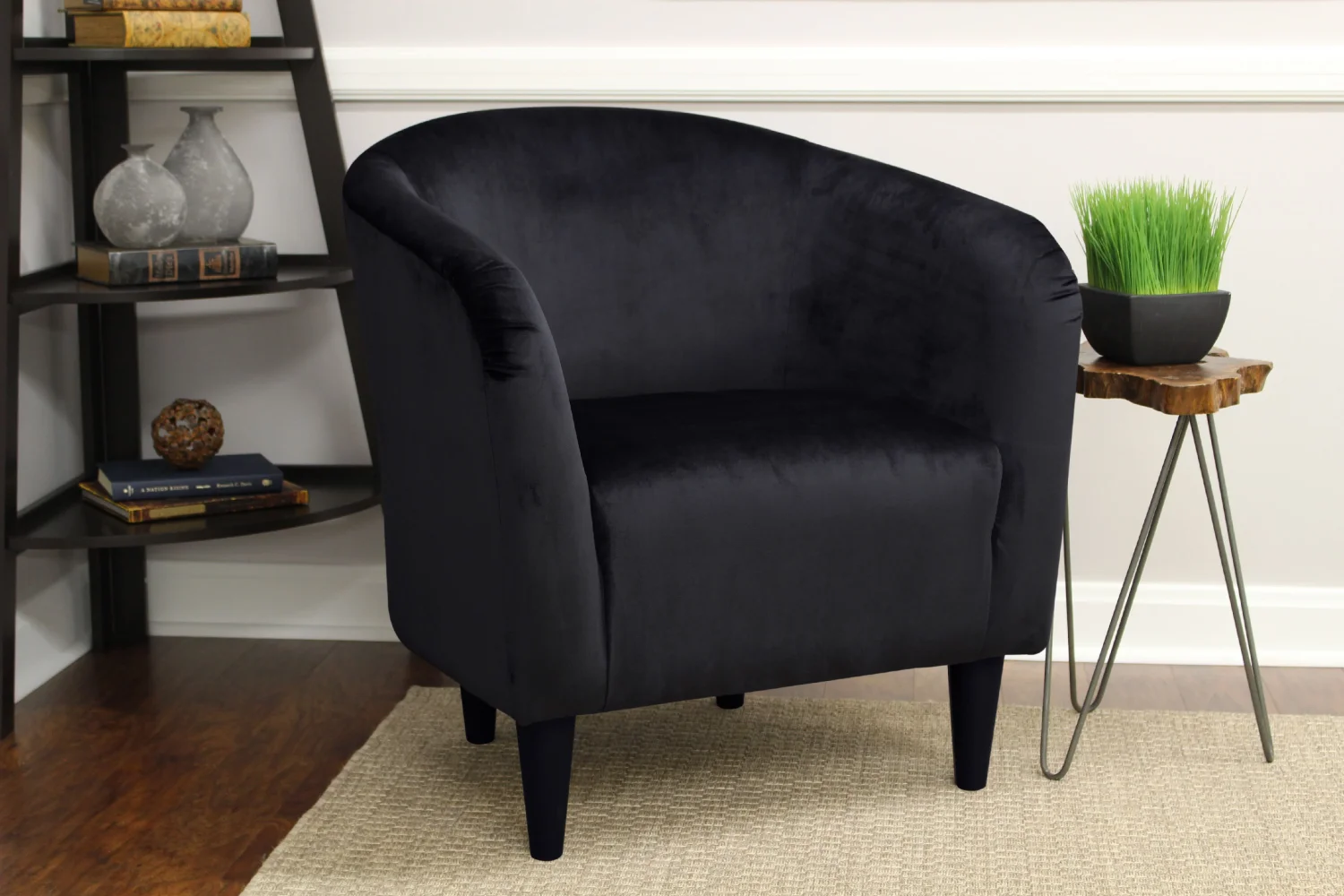 Microfiber Tub Accent Chair, Black Outdoor Chair and Table Floor Chair
