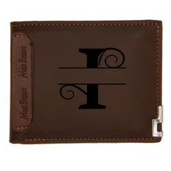 Custom Engraved Men's Leather Wallet - Personalized Bifold Gift (Light Brown - I)