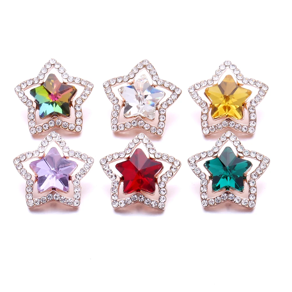 20PCS New Snap Button Jewelry Rhinestone Star 18mm Metal Snap Buttons Fit Snap Bracelet Bangle Necklace