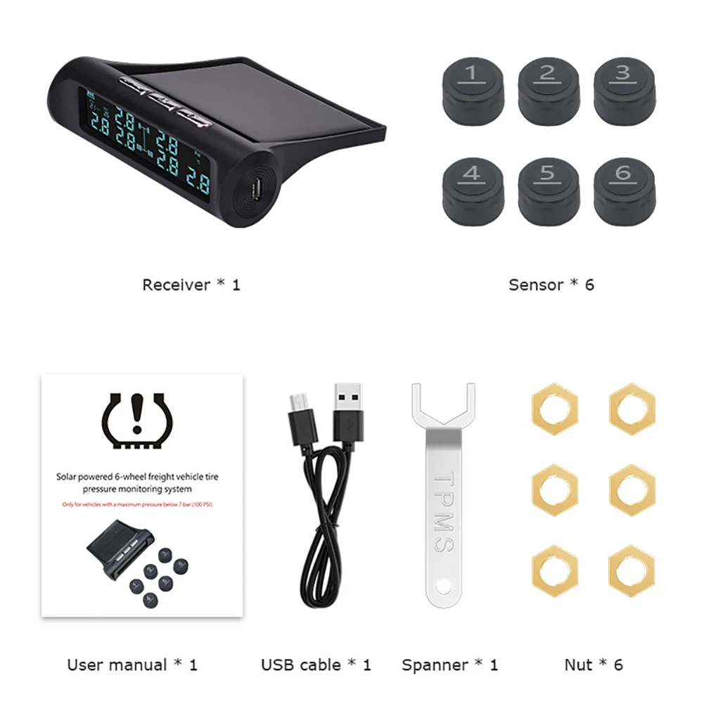Solar Truck TPMS Tire Pressure Monitor 6 External Sensor LCD Display Car Tire Pressure Monitoring Tyre Temperature Alarm System 19