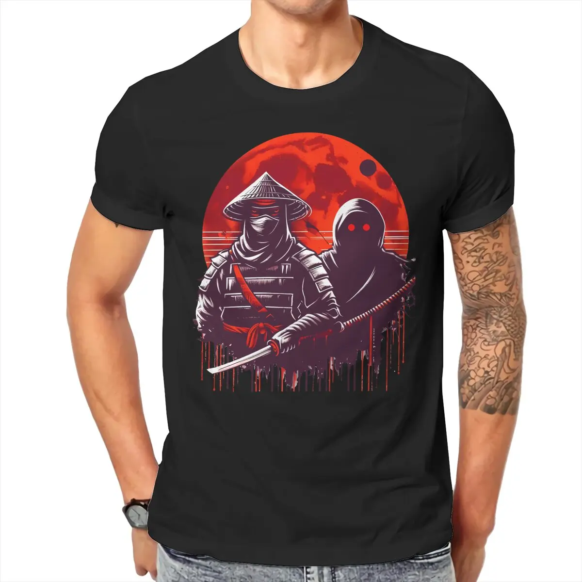 

Vintage Fashion TShirts Japanese Ninja Samurai Male Harajuku Pure Cotton Streetwear T Shirt O Neck