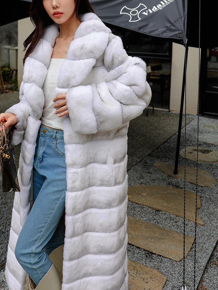 Abrigo de otoño e invierno 2022, abrigo de piel de conejo blanco para mujer, largo alto grado integrado _ Mobile
