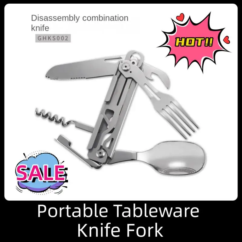 

Многофункциональная портативная посуда, нож, вилка, ложка, открывалка для бутылок, уличные столовые приборы, оборудование для кемпинга, складные столовые приборы для кемпинга