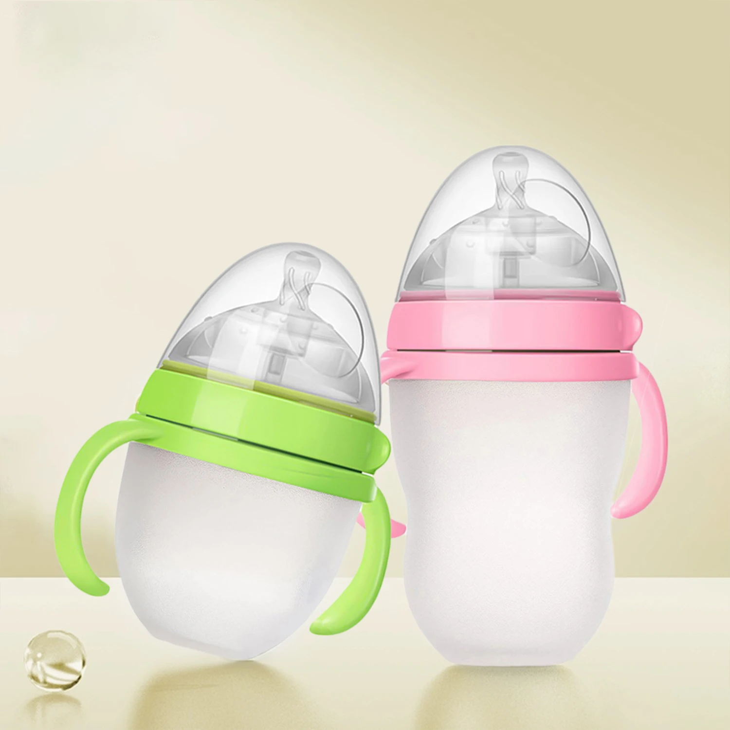 1Pcs baby feeding bottle 150/240ml nano-silver wide-mouth feeding bottle with handle silicone