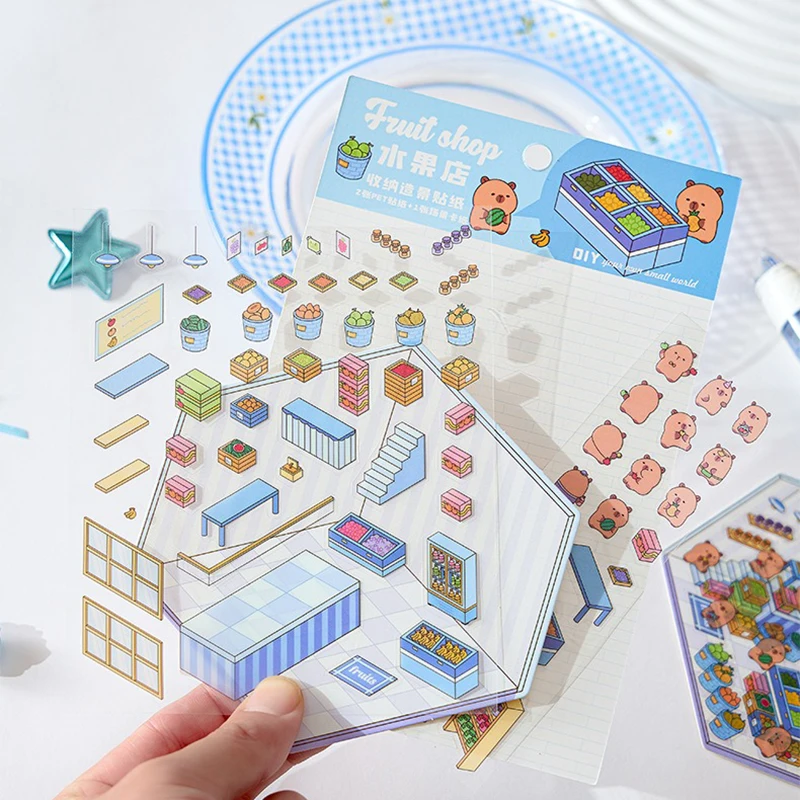 3D Cartoon Landscaping Stickers Animals House Miniature Scene Stationery Gift Kid Child DIY Cabin Stacking Pasting Hand Account 3d stickers 3d wall stickers