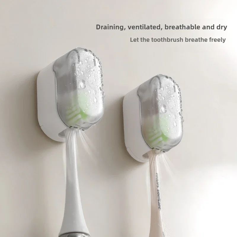 Toothbrush Holder Wall Mounted with Cover Bathroom 1 Slot Toothbrush Storage Organizer Shower Self Adhesive Hanger toothbrush holder