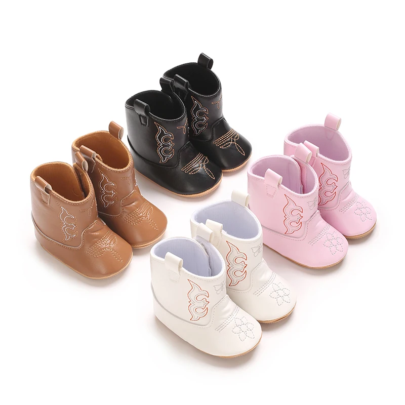Baby Shoes Baby Boots Leather Western Boots Cowboy Bootie Soft Sole Non-Slip Crib Shoes For Baby Infant Toddler Girls Boys Newborn