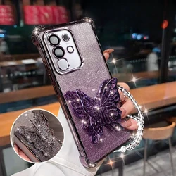3D Butterfly Bead Bracelet Phone Holder with Glitter Plating Cover - Galaxy S26 Plus (PURPLE)