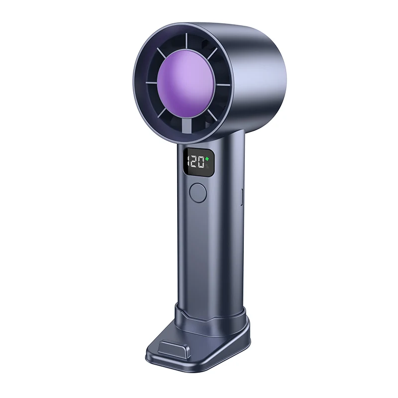 Compact 5-Speed Handheld Fan with Power Display & USB Rechargeable Battery - Lightweight Personal Cooling Fan with Stand