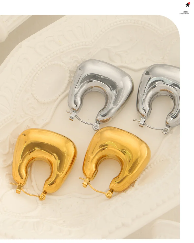 Neue Creolen für Damen aus Edelstahl, Einfache Antiallergische Trendige Ohrringe, Sommerlicher Modeschmuck als Geschenk für Mädchen – Detail 9