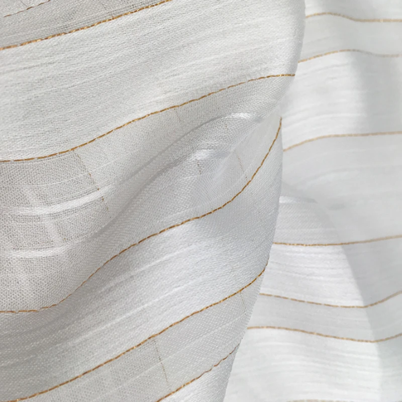 1 Meter x 1,4 Meter gekräuselter Satin-Chiffon-Gaze-Krepp, Goldgarn, faltiger Chiffon-Stoff, natürliches Weiß
