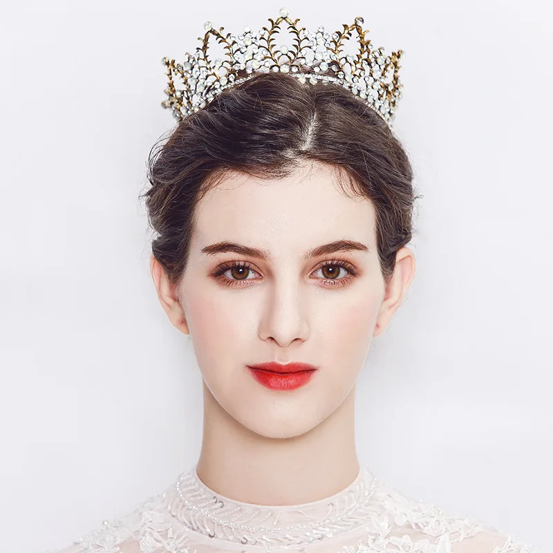 

Exquisite Round Bridal Crown Tiaras Hairbands Hairpins Bridesmaid Baroque Rhinestone Hair Accessories Wedding Jewelry Headwear