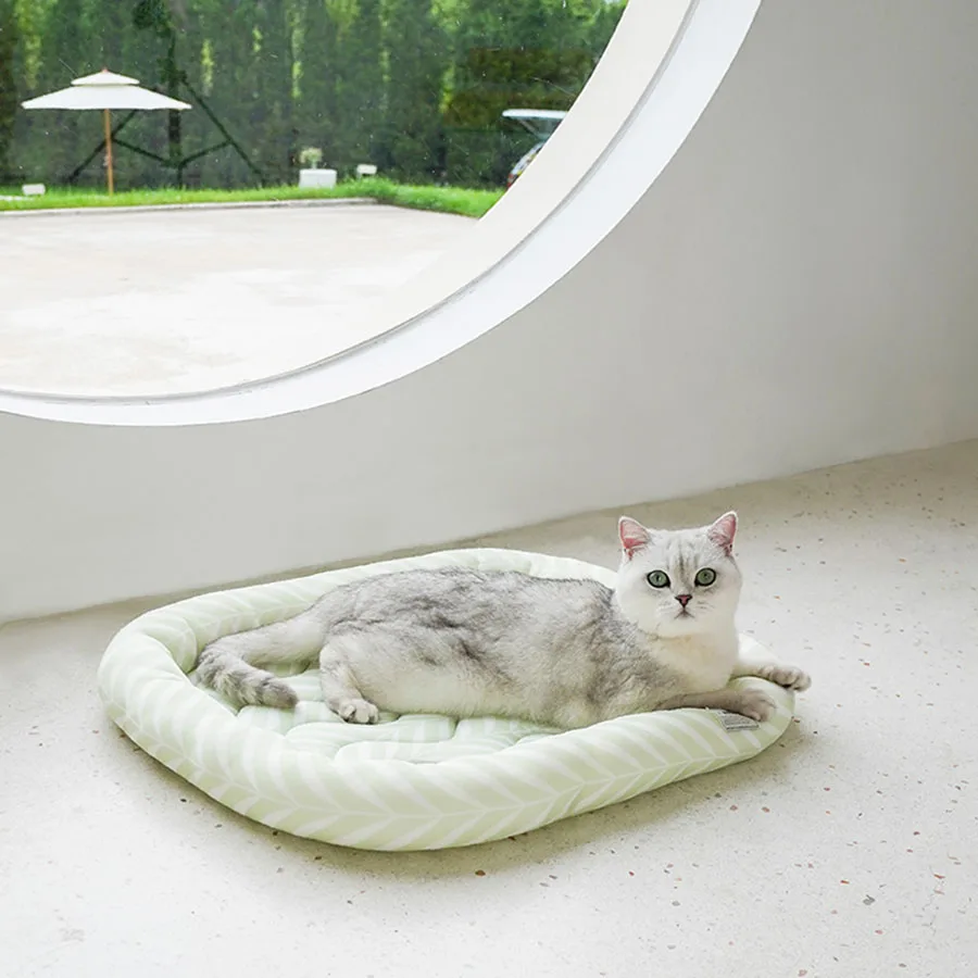 

Cooling Cat Bed Summer Ground Mattress Rectangle Indoor Nap Sleeping Fluffy Foam Pillow Put Outside Nest Modern Tapis Pets Stuff