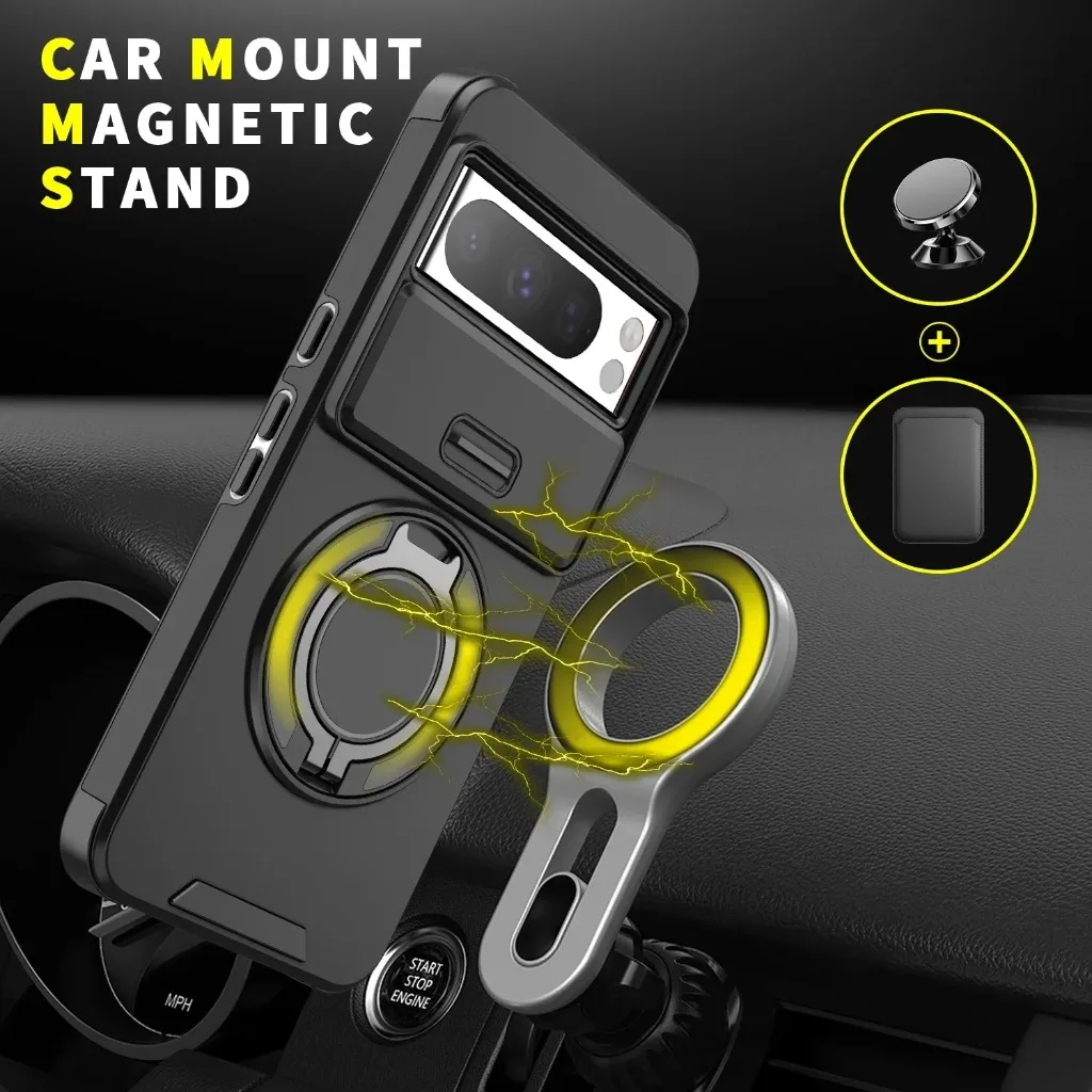 Rugged Shockproof Armor Phone Case with Magnetic Ring Holder and Kickstand
