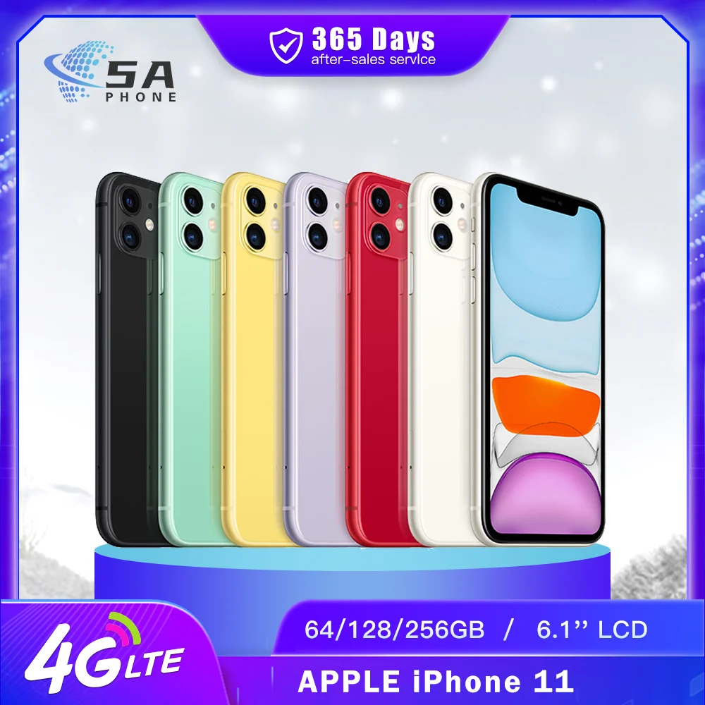 Original Apple iPhone 11 4G Mobile Phone NFC 4GB RAM 64/128/256GB ROM 6.1'' 12MP 4K@60fps A13 Bionic Hexa-Core IOS SmartPhone