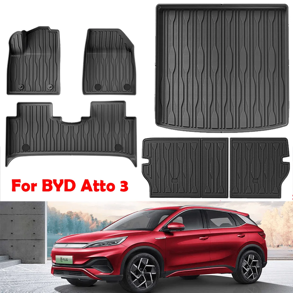 Car Floor Mats For BYD Atto 3 / YUAN PLUS-TPE Floor Mats and Cargo Liner, All Weather Floor Liners Trunk Mat TPE Heavy Duty Pad