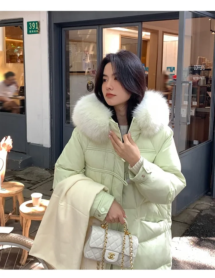 Commute Style Solid Color Long Sleeve Hooded Women's Down Jacket 2023 Winter New Mid-Length Thick Fashion Slim Fit Jackets