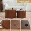 Modern Round Coffee Table Set of 2 with Storage Compartment and Sliding Door, Side End Accent Table for Living Room, Bedroom 6