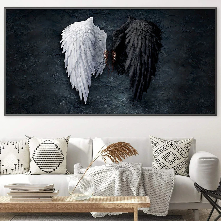 

Black and White Angel Wings Abstract Posters, Prints on the Wall Art, Corridor Home Decor, Canvas Painting for Living Room Wing